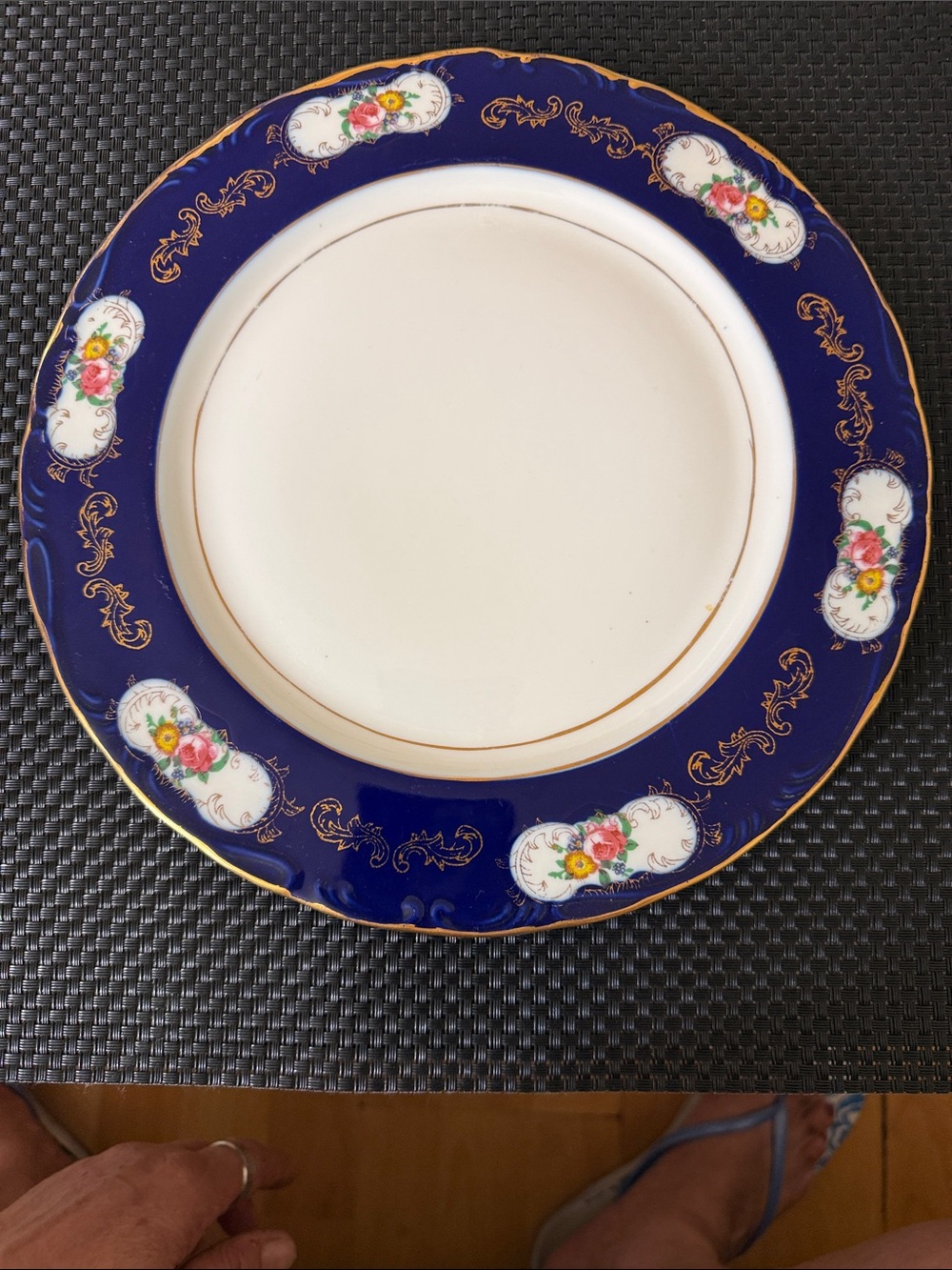 Cobalt Blue Floral Trim Porcelain Dinner Plate